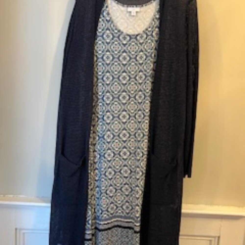J.Jill Knit Mixed-Print Tank Dress with Eve Long Cardi, Size Large